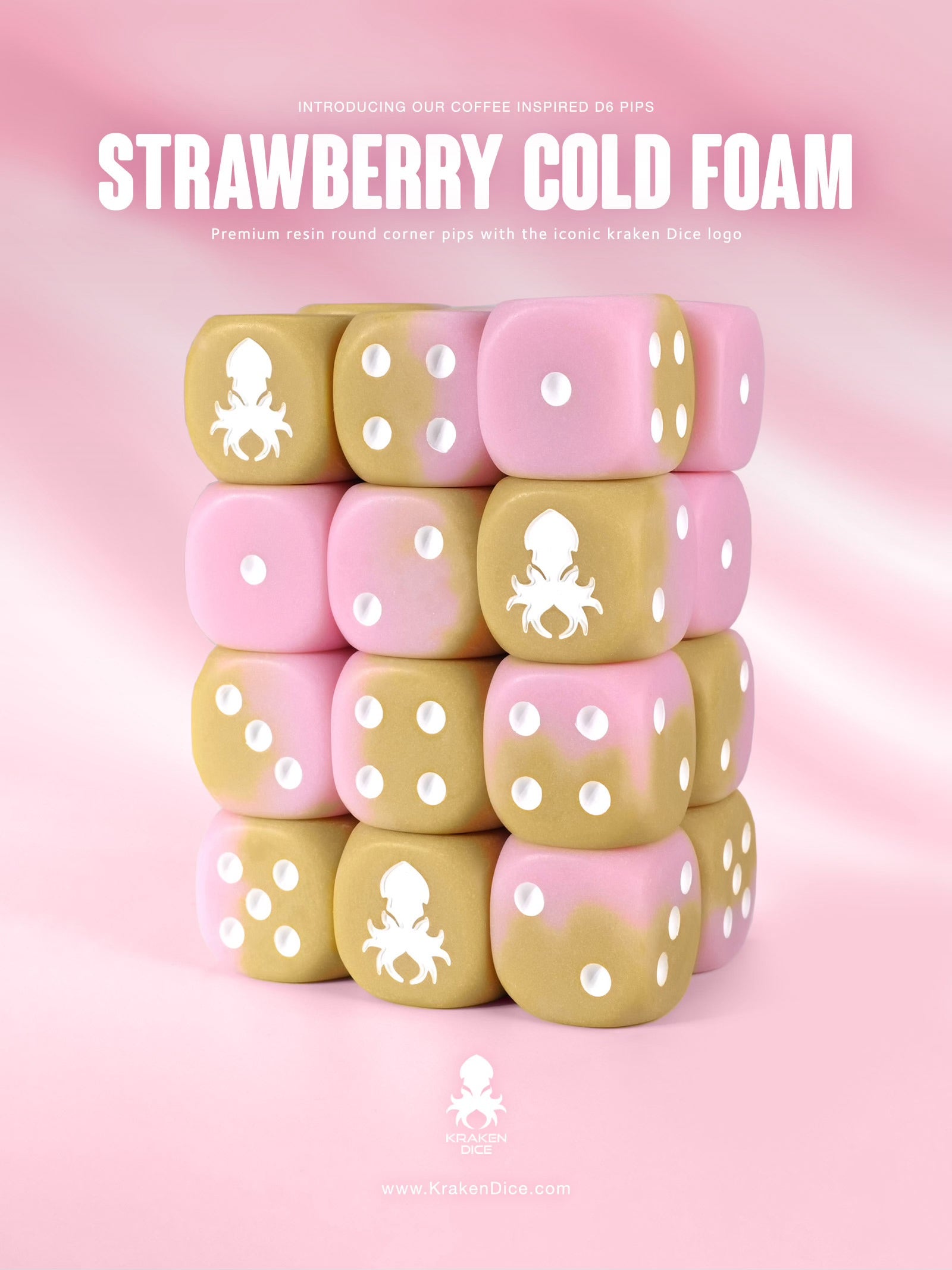 Strawberry Cold Foam D6 with Pips Dice Set